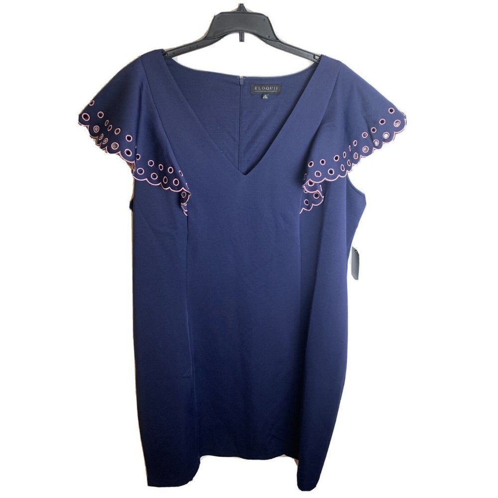 ELOQUII new RUFFLE SLEEVE LASER CUT DRESS SZ 28 NWT blue/pink - Picture 2 of 10